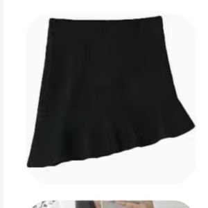 Suede asymmetrical black ruffles skirt